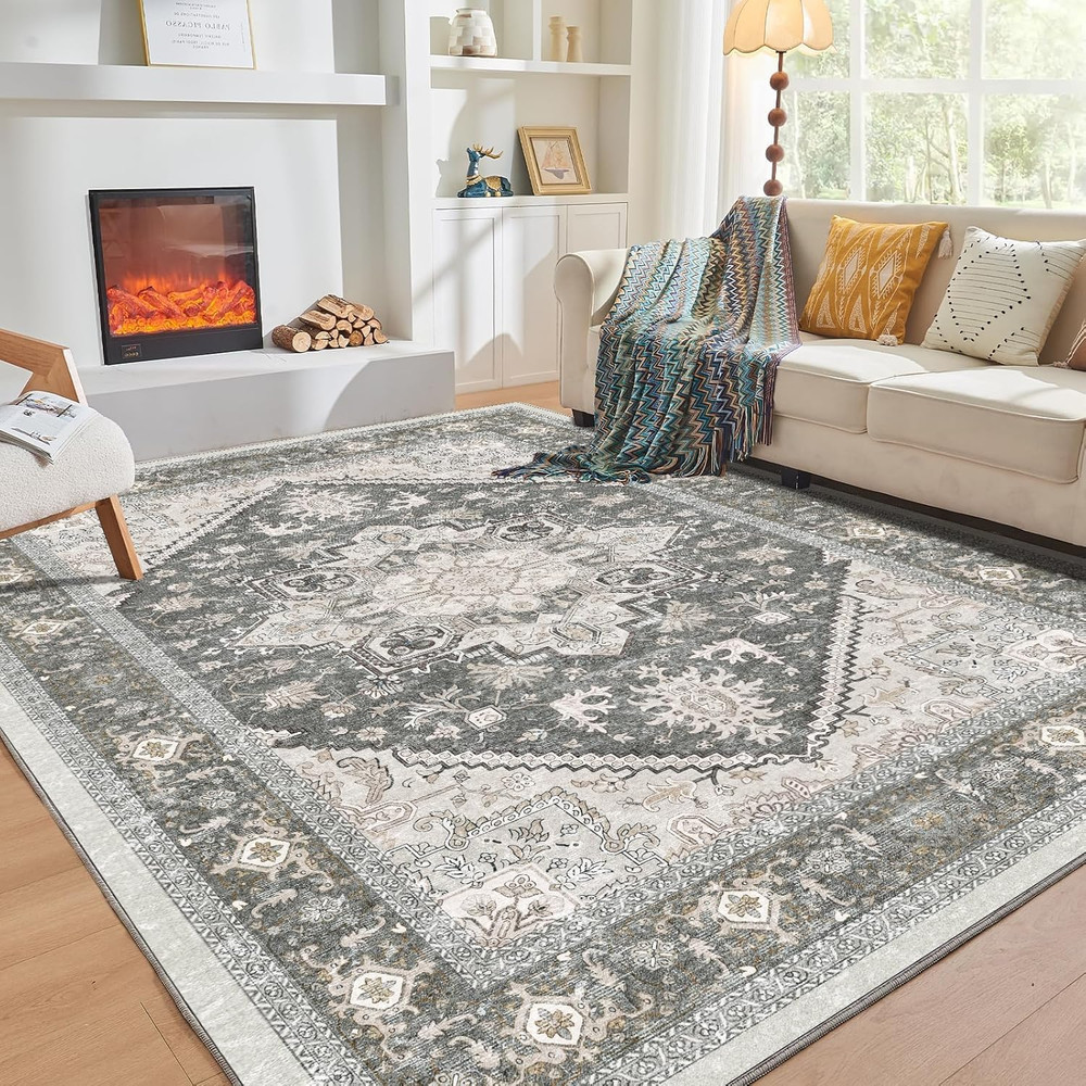 Soft Area Rugs 5X7, 5X7 Washable Rug with Non Slip Backing, 5 X 7 Faux Cashmere