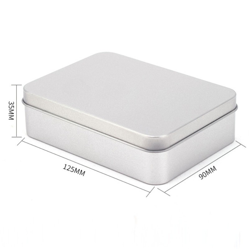 Metal Tin Box, 125 x 90 x 35mm Tinplate Containers with Lids, Silver Tone
