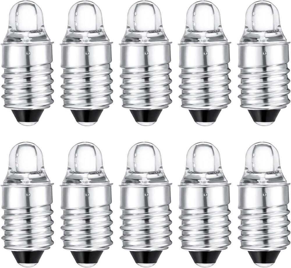 10-Pack E10 LED Mini Flashlight Bulbs 3V Replacement Lights