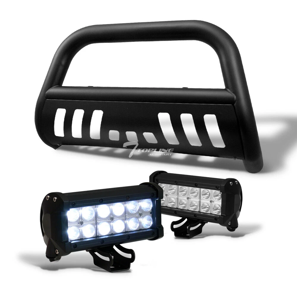 Topline 746756394986 Bull Bar Grille Guard - Matte Black With 36w LED Fog Lights