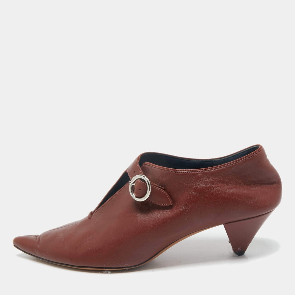 Celine Brown Brick Leather V Neck Pointed Toe Pumps Size 38
