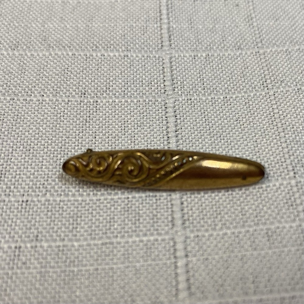 Antique Victorian Pin Lingerie Bar Brooch Swirl Gold Tone Textured 1”