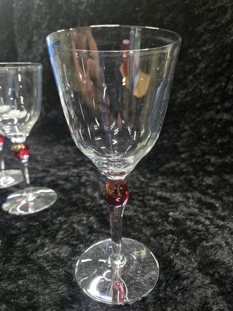 1-(one) Red Bulb Stem Wine/ Water Glass 7-1/4