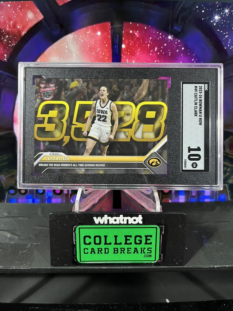 2023-24 CAITLIN CLARK SGC GEM ROOKIE ROY ALL TIME SCORING BOWMAN U NOW #49 FEVER
