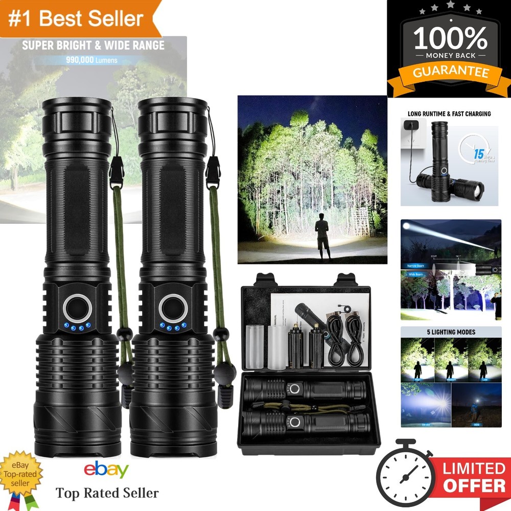 High Lumens Rechargeable Flashlights - Durable Aluminum, 15-Hour Battery Life