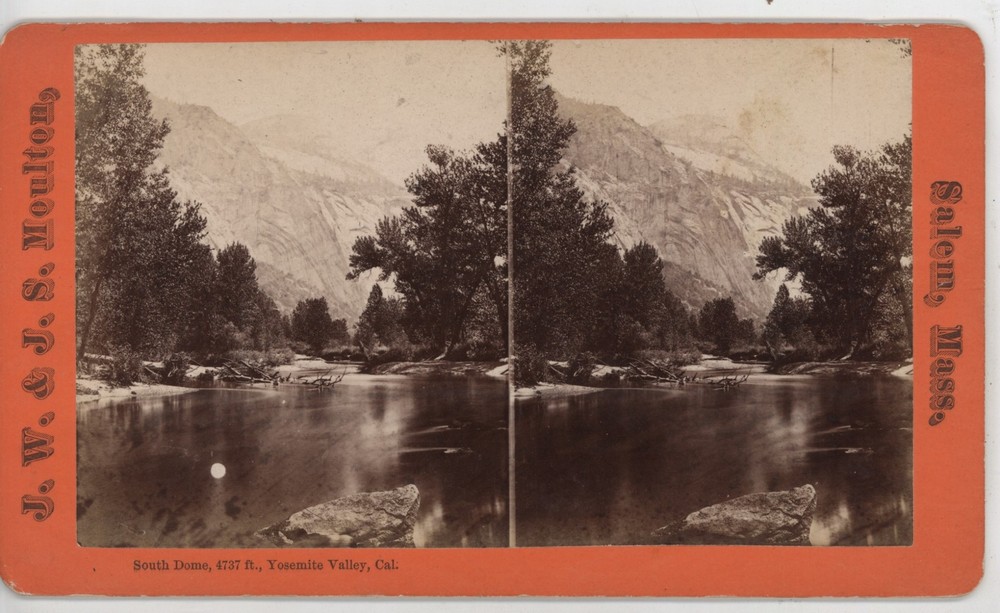 South Dome Merced River Yosemite Valley CA Moulton Stereoview c1880