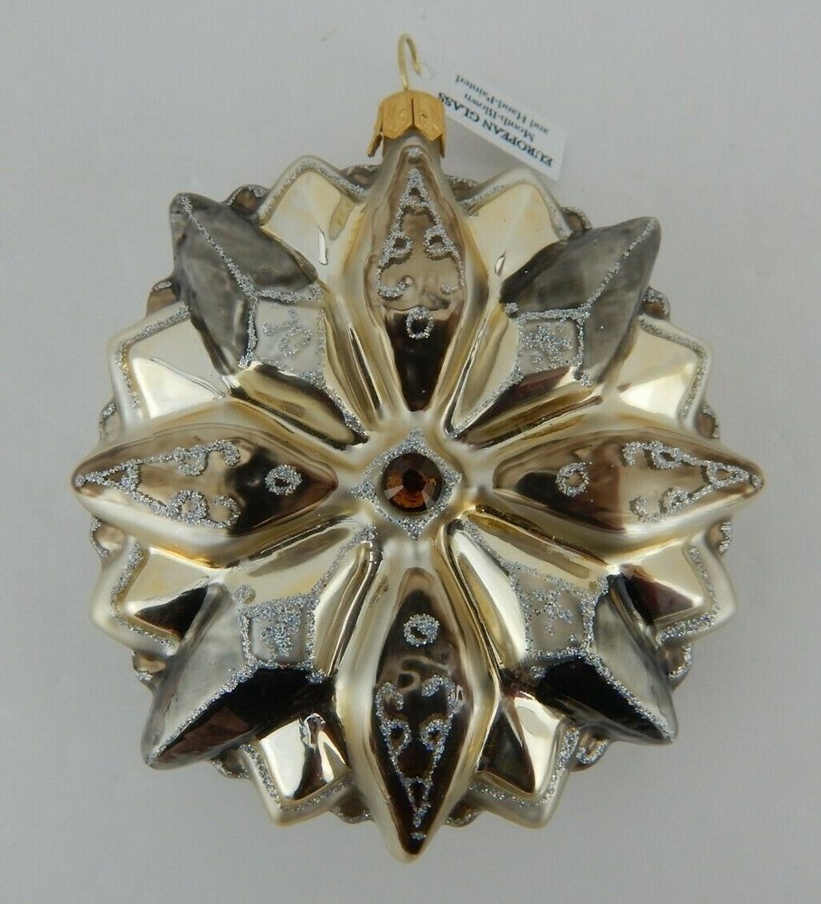 Glassware Art Studio Poland Snowflake Blown Glass Ornament Hand Painted (262