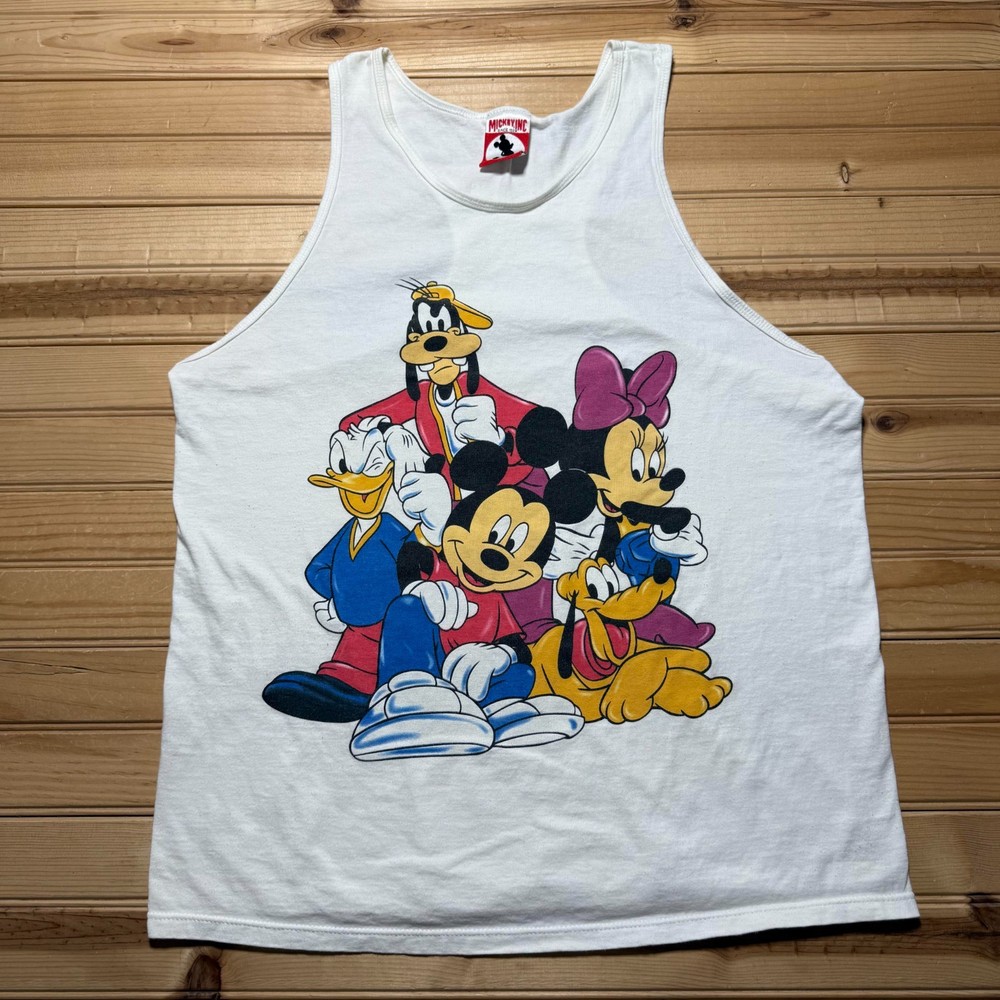 Vintage 90s Disney Mickey Minnie Donald Goofy Pluto Racerback Tank Top USA Large