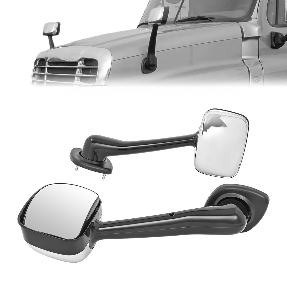 Pair Chrome Hood Mirrors For Freightliner Cascadia 2008-2017 Driver & Passenger