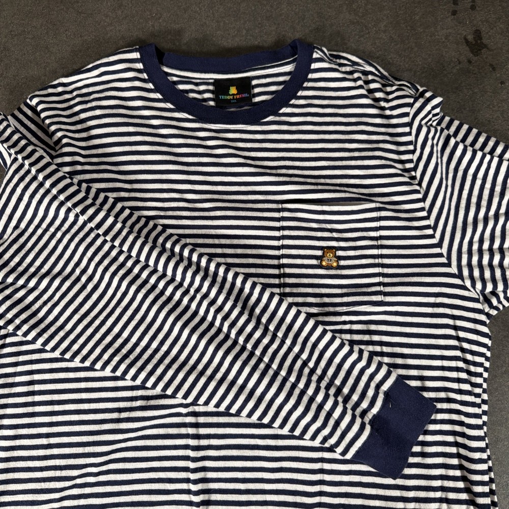 Teddy Fresh Striped LS Pocket T-Shirt Men’s 2XL Navy White Bear Logo Streetwear