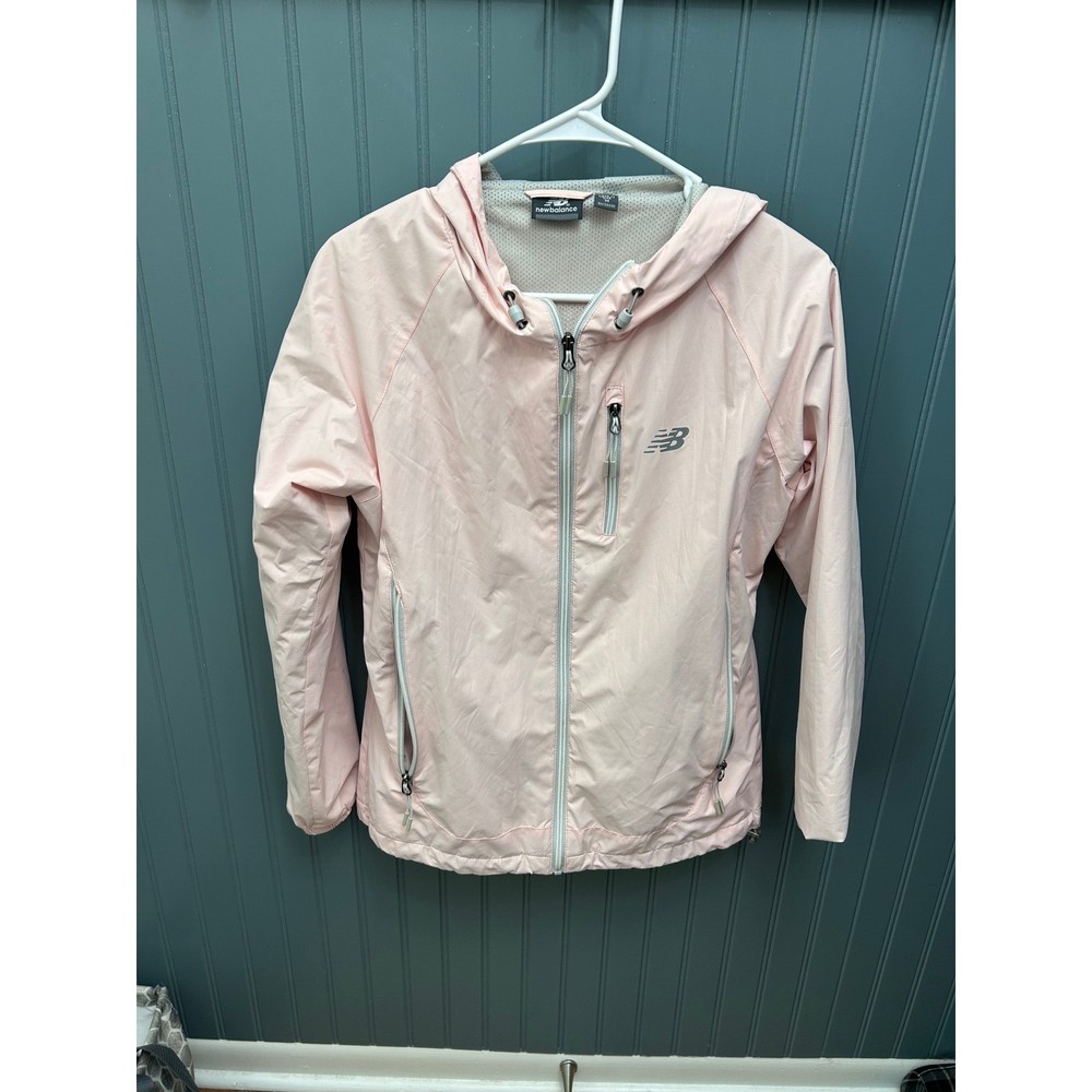 New Balance Womens Pink Hooded Windbreaker Mesh Lined Running Jacket Size M