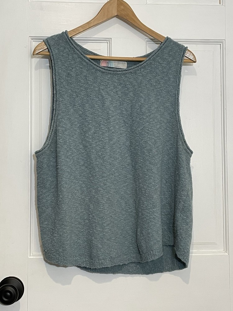 Free People Beach Blue Knit Sleeveless Crew Neck Tank Top Women's Size L