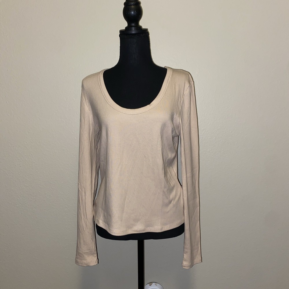 Boden Top Womens Large Soft Ribbed Scoop Neck Shirt Stretch Preppy Basic Tencel