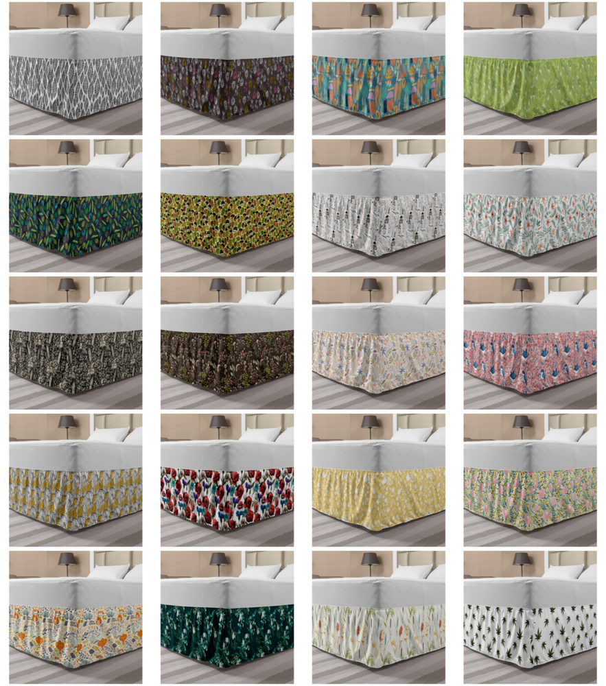 Ambesonne Botanical Garden Bedskirt Elastic Wrap Around Skirt Gathered Design