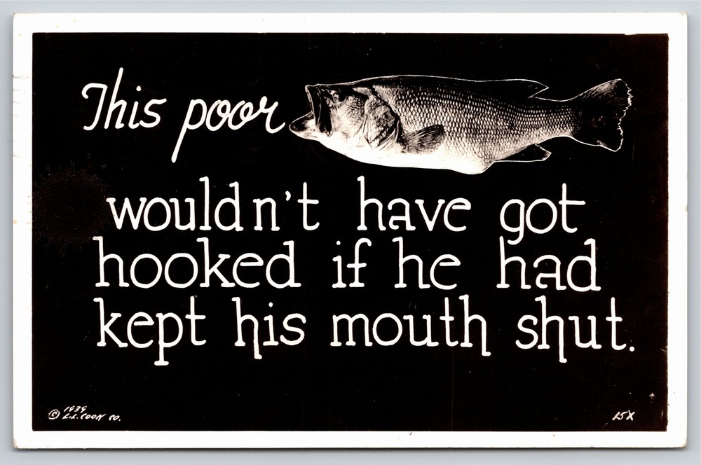 Animals~This Poor Fish Wouldn't Have Got Hooked B&W~Vintage Postcard