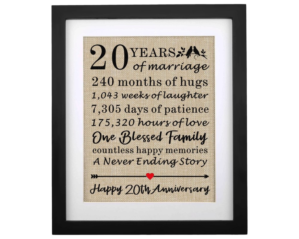 20th Anniversary Framed Burlap Print Wedding Gift Keepsake
