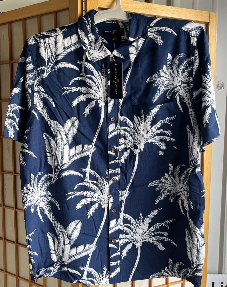 Margaritaville Men's Medium Short Sleeve Up Button Shirt Palm Tree - NWT