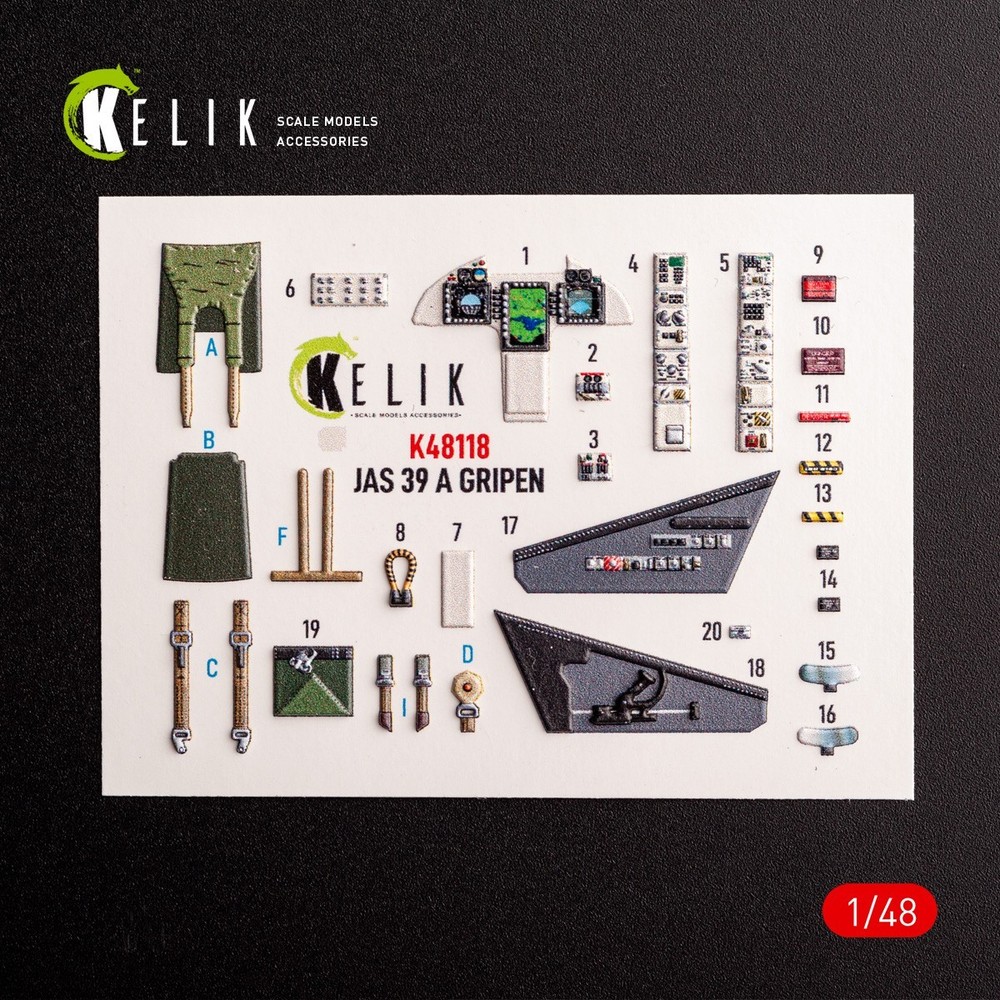 1:48 Jas-39 A - Interior 3D Decals for Italeri Aircraft model kit KeliK K48118