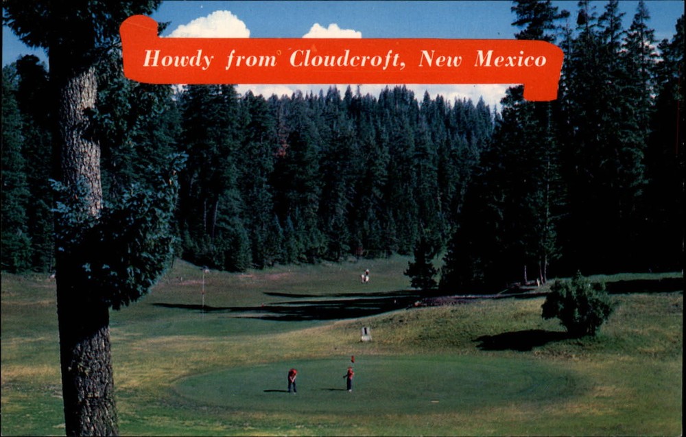 Howdy from Cloudcroft New Mexico ~ golf course aerial ~ 1950s postcard