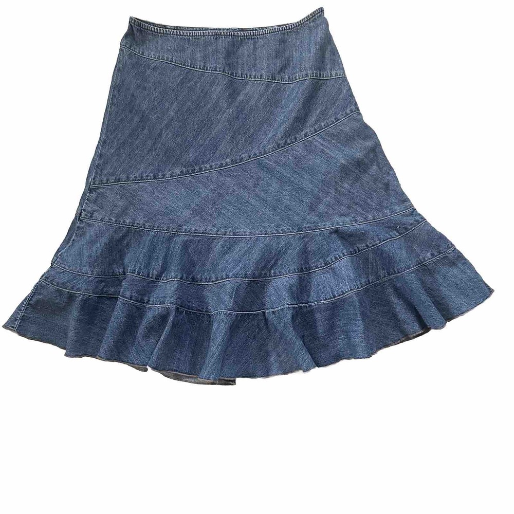 DKNY Jeans Denim Boho Mermaid Paneled Flare Skirt Womens Size 6