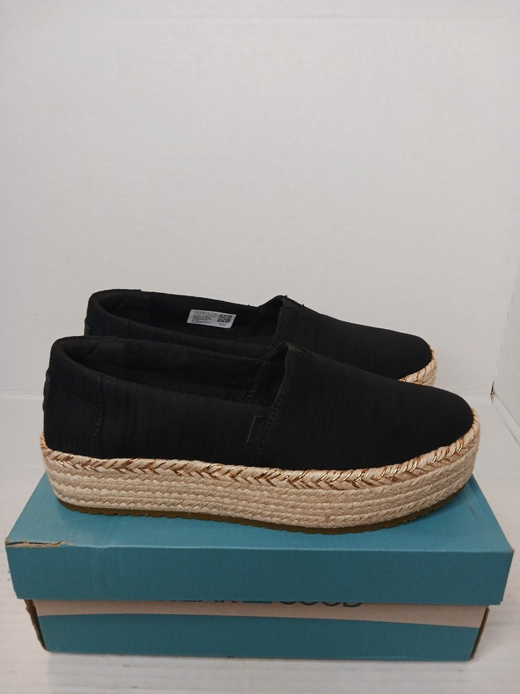 TOMS Shoes Valencia Platform Espadrille Slip On Womens Sz 7 Black Flats