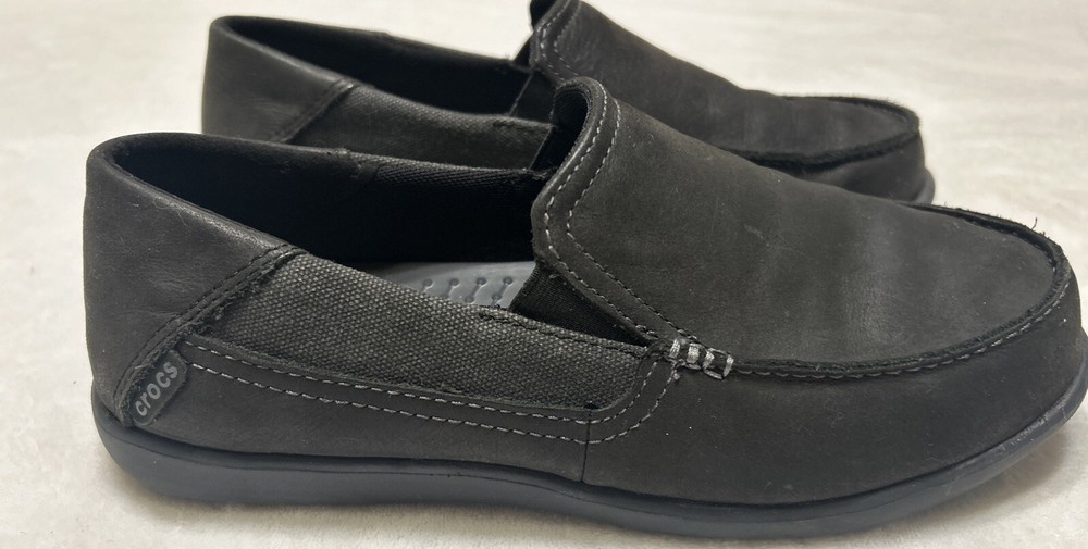 Crocs Triple Comfort Black Leather Slip-on Loafers Men's Size 8 Comfort 202221