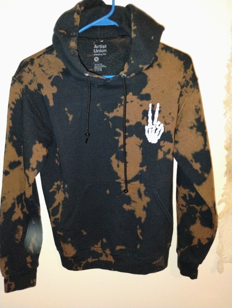 Artist Union Clothing Co UNISEX Size Small Skeleton Peace Black Tie-dye Hoodie