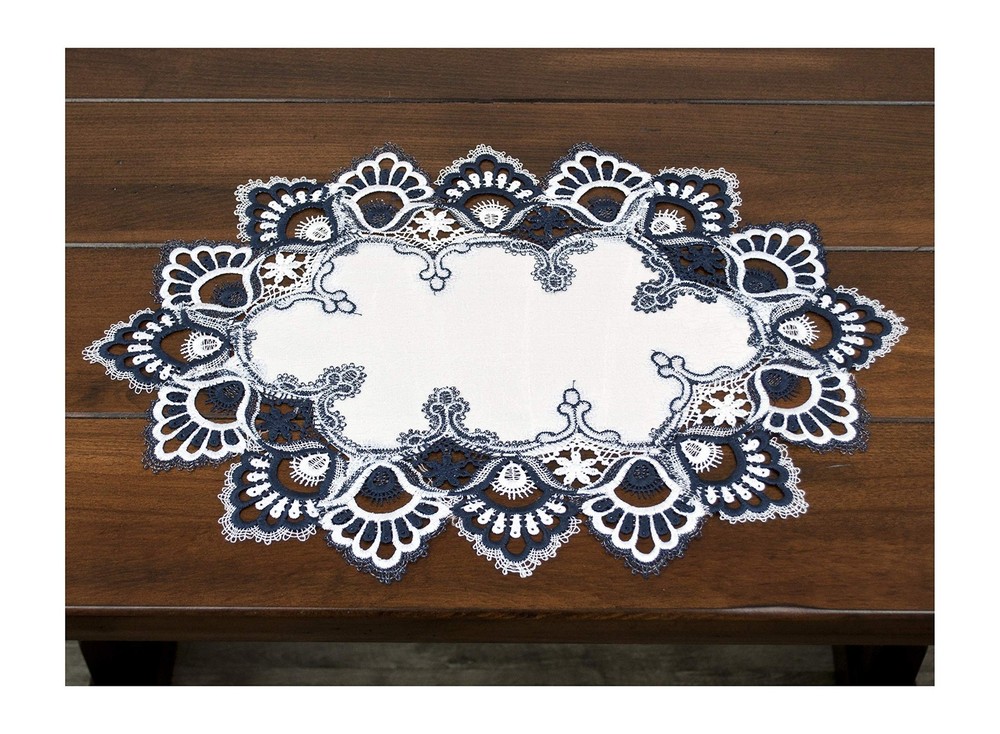 LINENS ART AND THINGS Lace Placemat Blue Navy and White European Antique Lace...