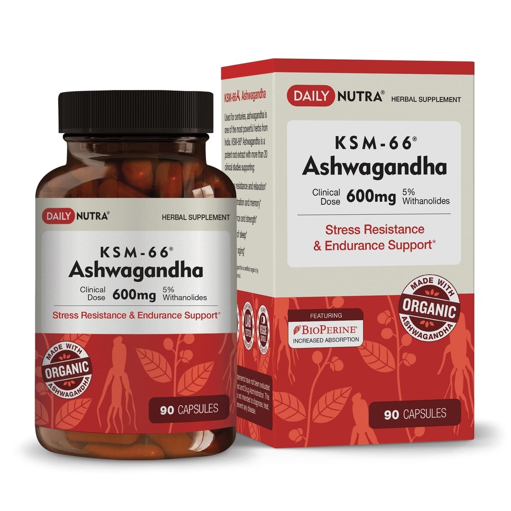 KSM-66 Ashwagandha 600mg Organic Root Extract - High Potency Supplement with ...