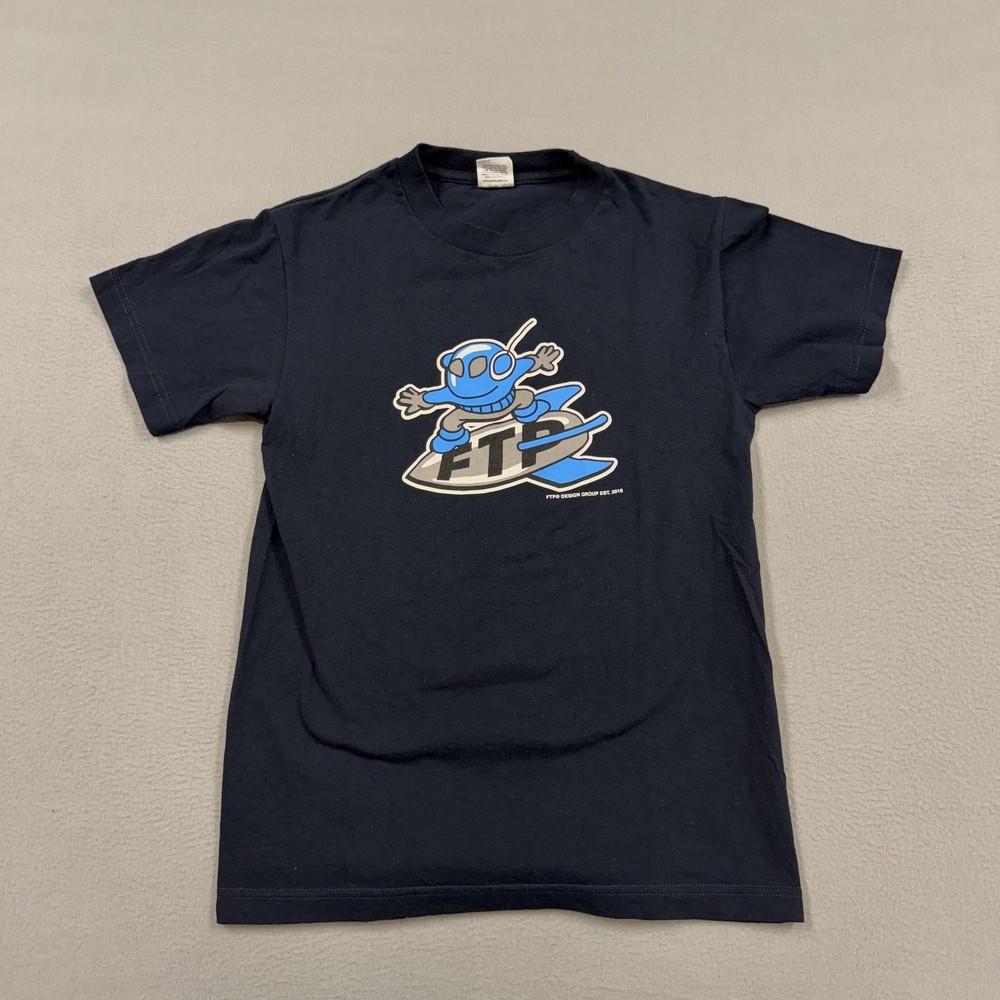FTP Shirt Mens Small Blue Character Logo Graphic Tee Made USA Streetwear Surf