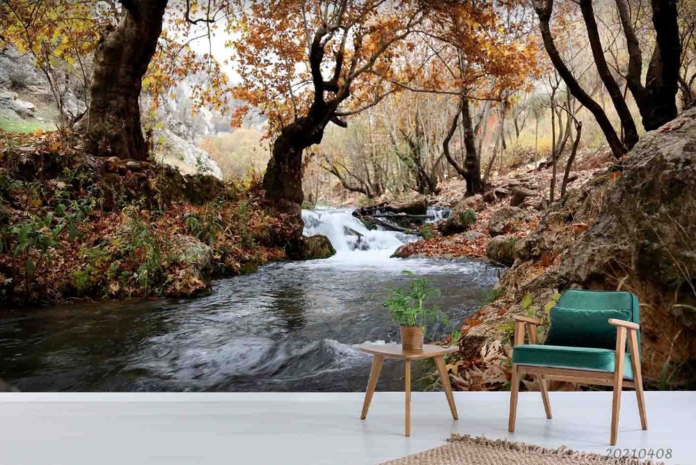 3D Forest River Autumn Landscape Wall Murals Wallpaper Murals Wall Sticker
