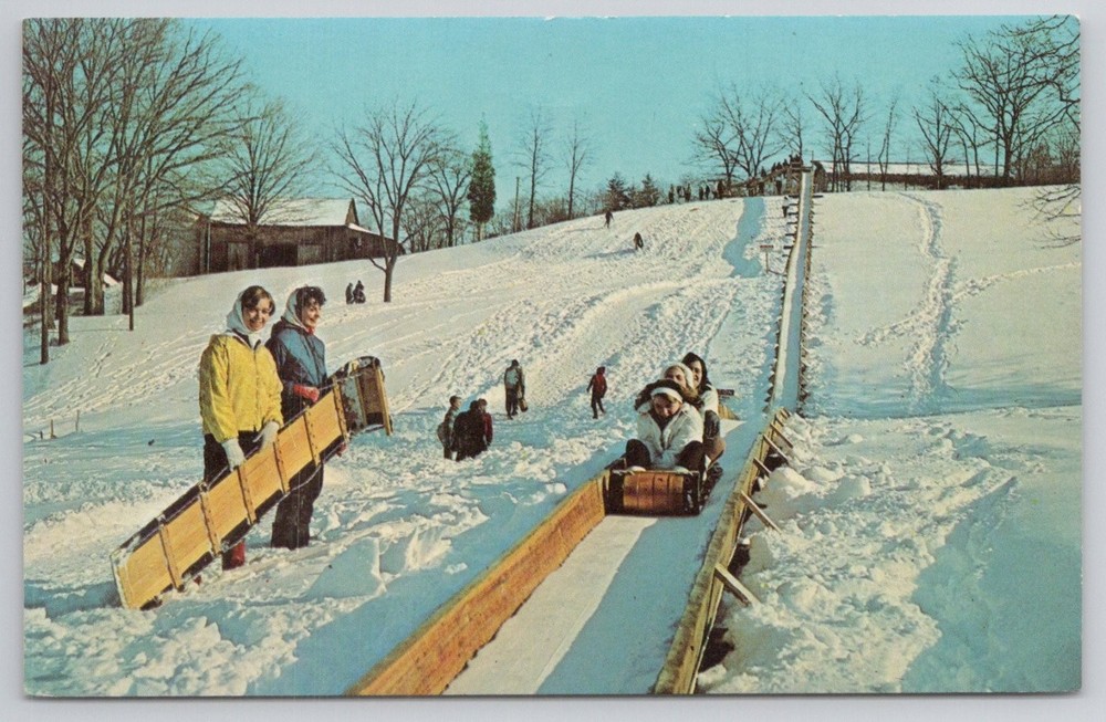 Pinebrook Pocono Mountains Toboggan Chute Postcard Stroudsburg PA Winter Fun