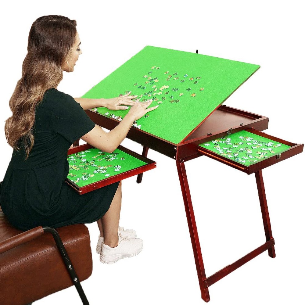 Kcelarec Wooden Jigsaw Puzzle Table with 2 Drawers for Puzzle AmateurLarge Po...