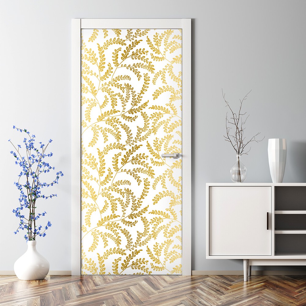 Gold leaves Bubble Free gold Door Decal Reusable self adhesive wallpaper