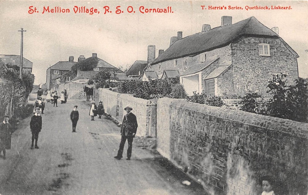 POSTCARD CORNWALL ST MELLION  VILLAGE  ANIMATED SCENE c 1909