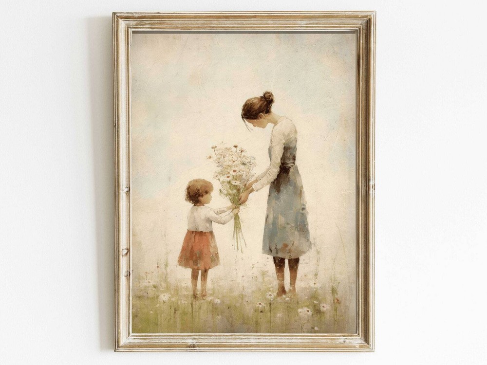 Mother Daughter Bond Wall Art Girly Decor Flower Painting Gift For Mothers