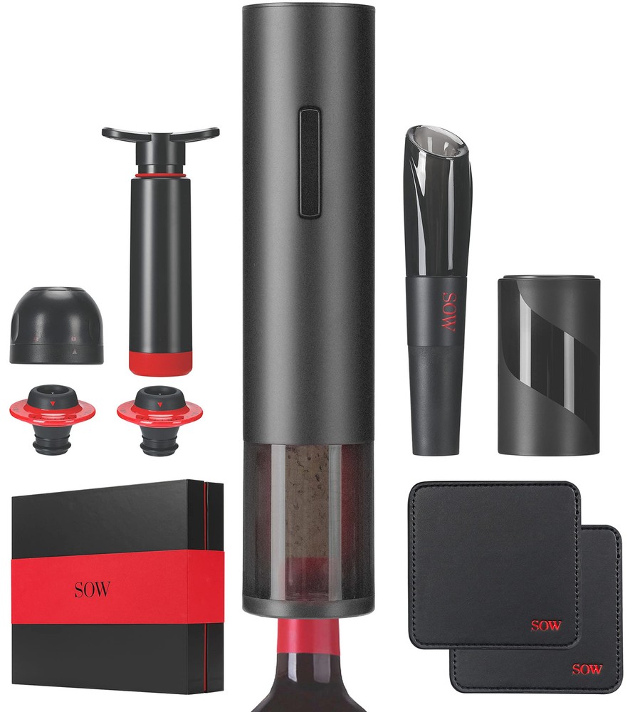 Electric Wine Opener Set with Built-in Foil Cutter, Wine Aerator Pourer, and Vacuum Pump – Complete Wine Accessories Kit for Effortless Pouring and Preservation
