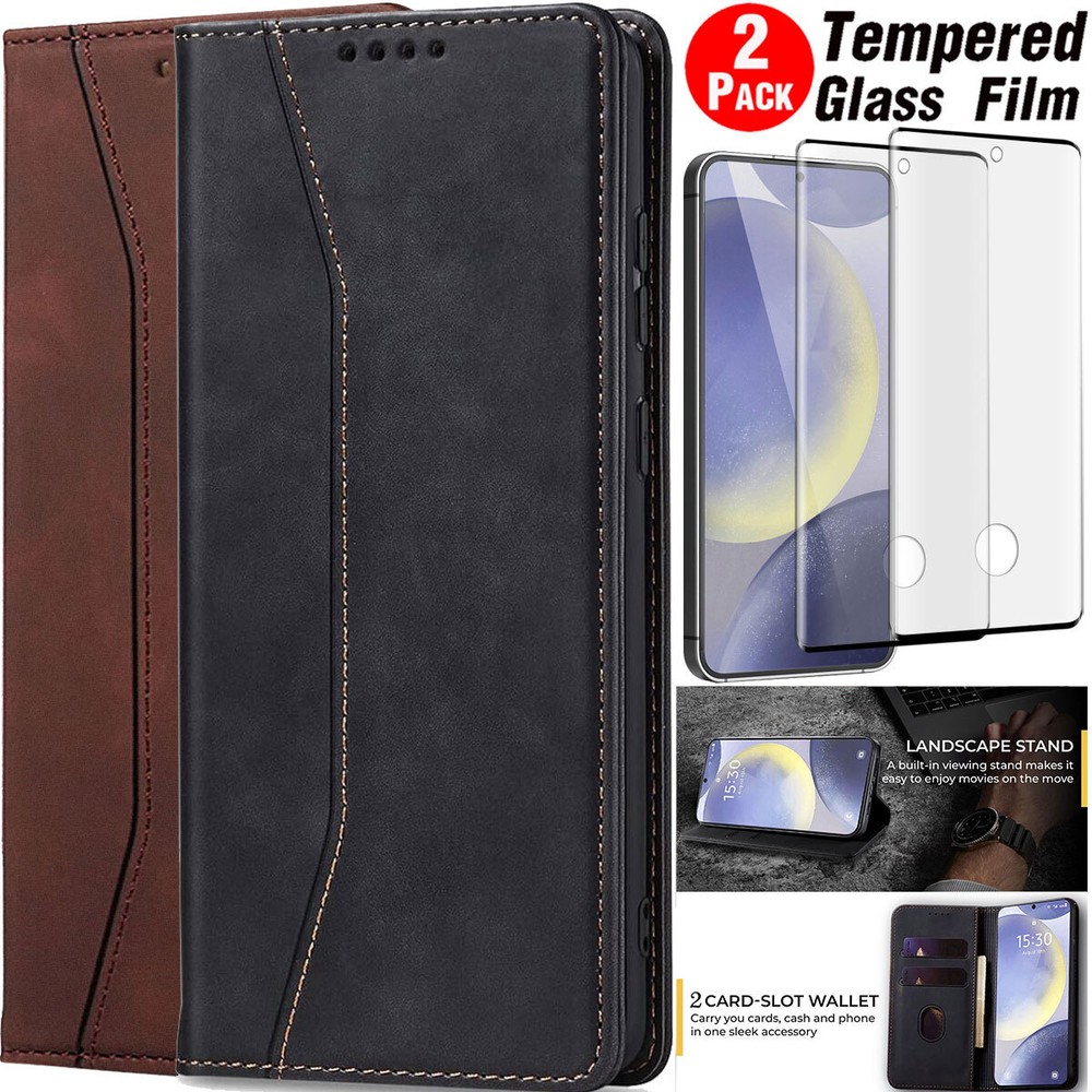 For Samsung Galaxy S24 FE/Plus/Ultra 5G Leather Wallet Case Cover Tempered Glass