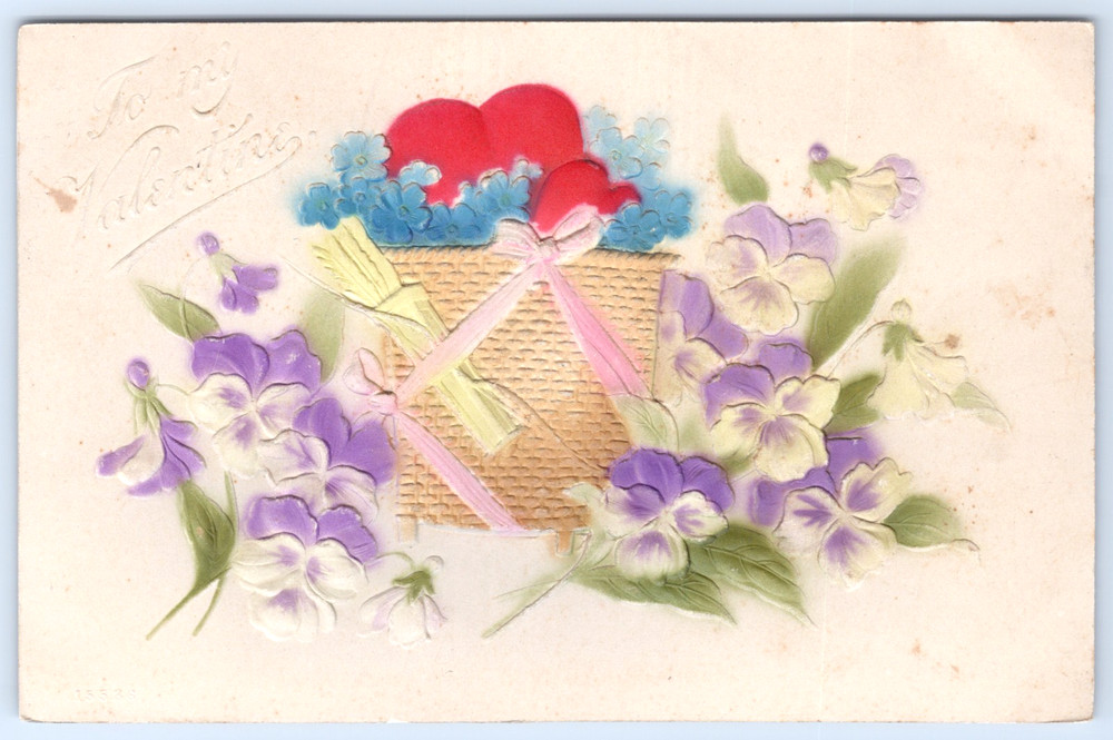 Basket of Hearts Flowers “To My Valentine” Arrows c1908 Westport NY Postcard