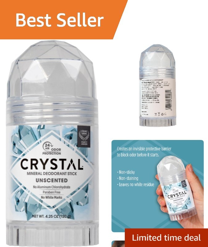 Hypoallergenic CRYSTAL Mineral Deodorant Stick - 4.25 oz, Effective Odor Defense