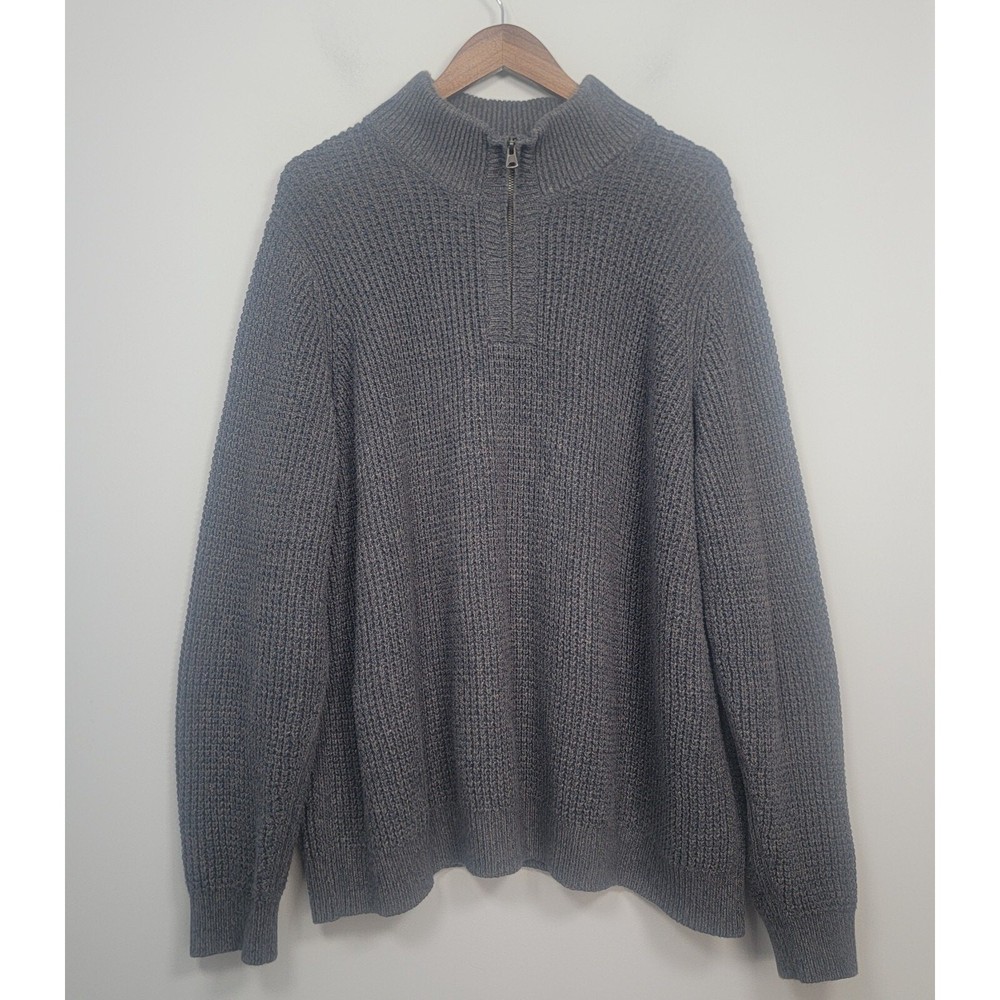 L.L. Bean Mens XXL Quarter Zip Sweater Organic Cotton Mock Neck Gray