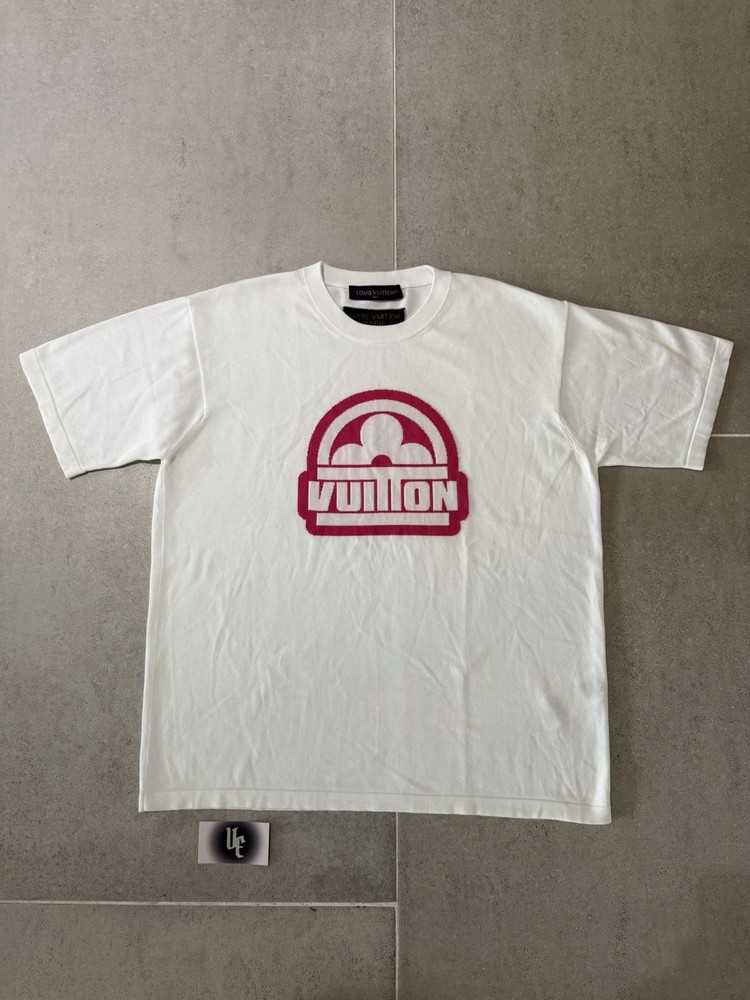 Louis Vuitton White & Pink Flower Logo Intarsia T-Knit Shirt XL