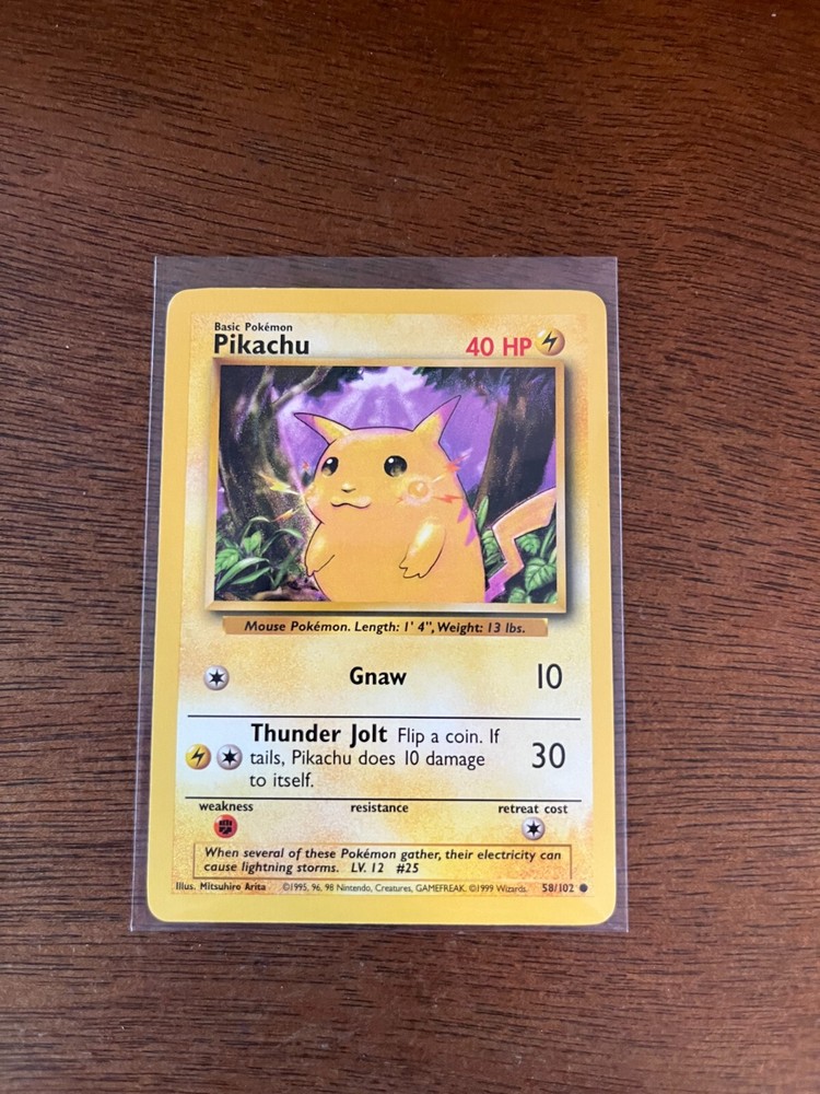 Vintage Base Set Pikachu 58/102 Pokemon Card Yellow Cheeks TCG