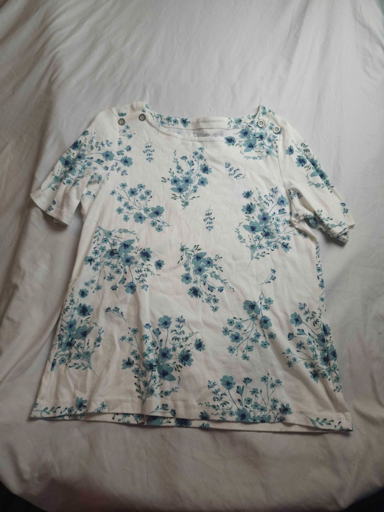 Croft & Barrow Shirt Womens Size XL White Floral Short Sleeves Casual Grandma