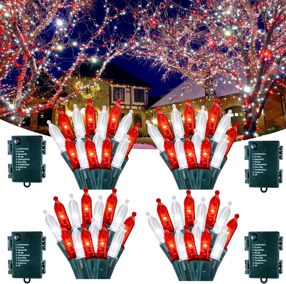 4 Pack 50 LED Christmas Lights Battery Operated, 16FT Waterproof Fairy Twinkle S