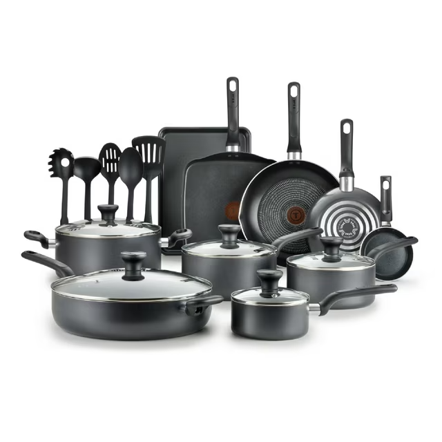 T-fal Easy Care 20-Piece Nonstick Cookware Set with Thermospot in Gray