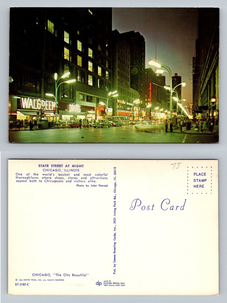 Chicago, IL-Illinois, State Street Shops At Night Neon Lights Vintage Postcard