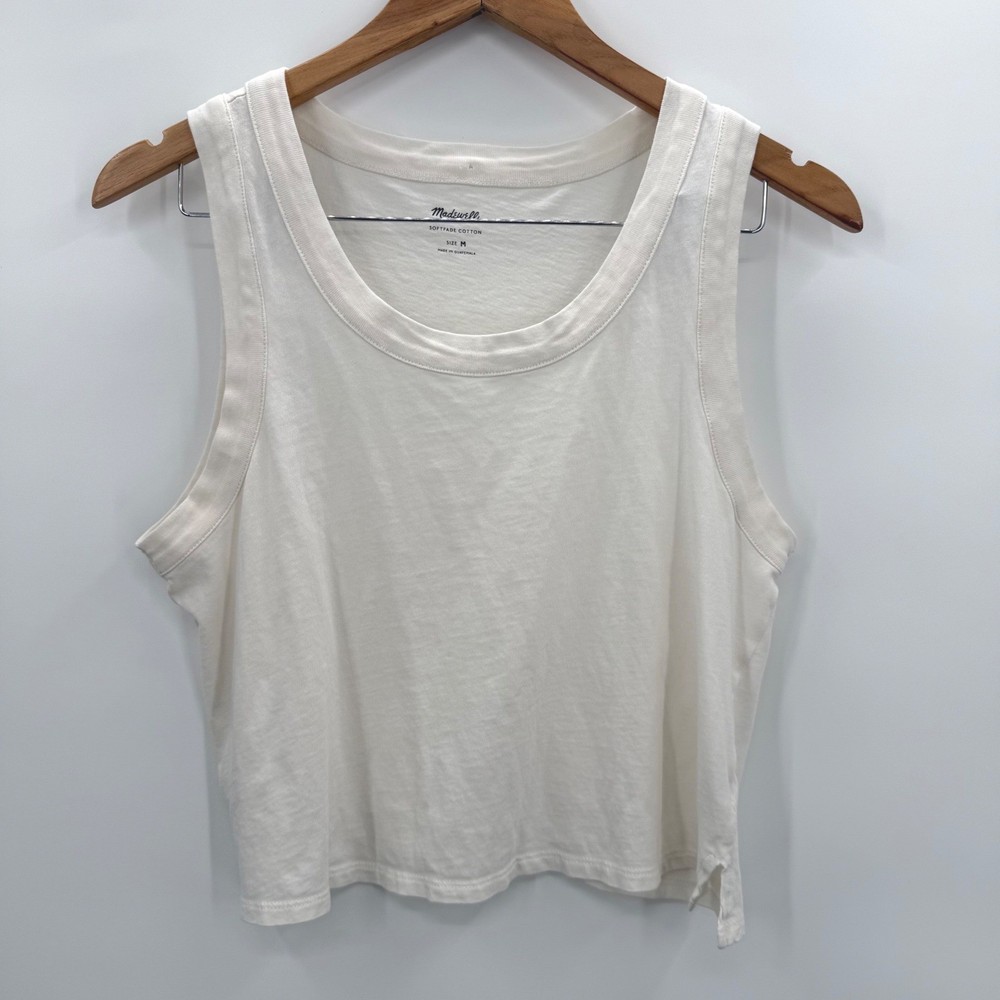 Madewell Softfade Crop Scoop Neck Tank Top Cream Off-White Womens Size Medium