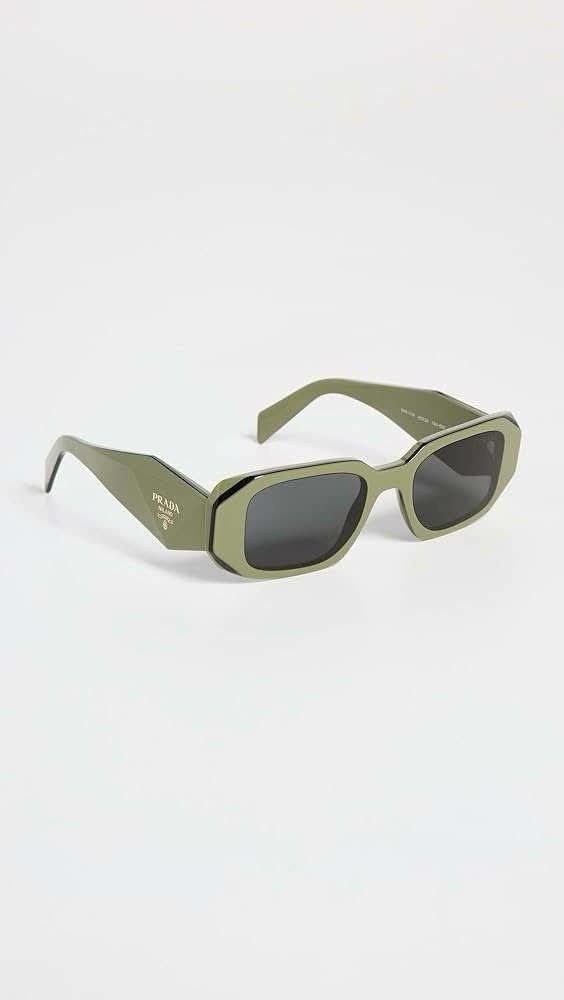 Prada SPR17W 13N-5S0 Sage Black Rectangle Sunglasses with Dark Grey Lenses