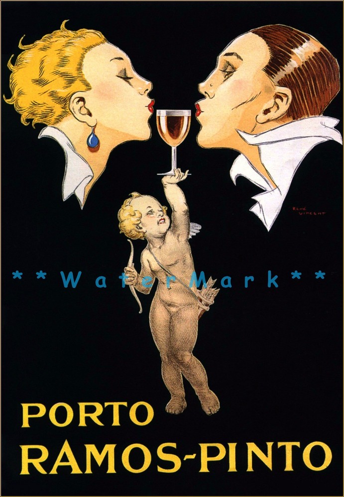 1920 Porto Ramos Pinto Port Wine Vintage Poster Print with Drinks Cupid